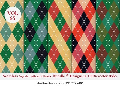 Argyle Pattern vector Bundle 5 designs Vol.65, classic Fabric texture background