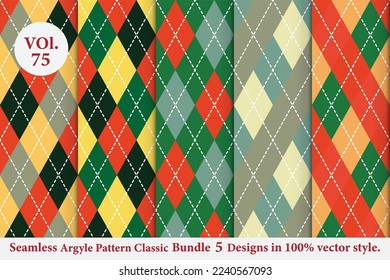 Argyle Pattern vector Bundle 5 designs Vol.75, classic Fabric texture background