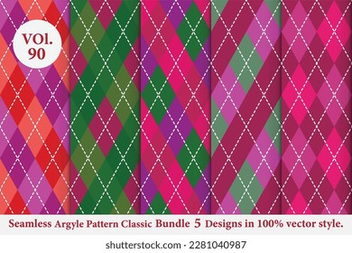 Argyle Pattern vector Bundle 5 designs Vol.90, classic Fabric texture background