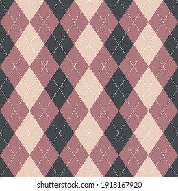 Argyle pattern womenswear fashion in pink and grey. Seamless classic stitched rhombus plaid for socks, sweater, jumper, gift wrapping paper, other modern everyday casual paper or textile print.