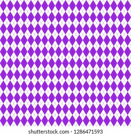 Argyle plaid. Proton purple argyle. Scottish pattern in white and purple rhombuses. Scottish cage. Traditional scottish background of diamonds. Seamless fabric texture. Vector illustration