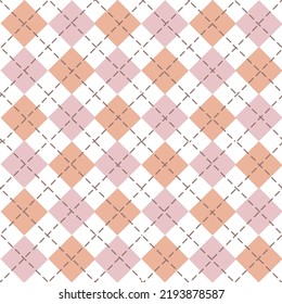 Argyle plaid. Scottish pattern in Pink and white rhombuses. Scottish cage. Traditional Scottish background of diamonds. Seamless fabric texture. Vector illustration
