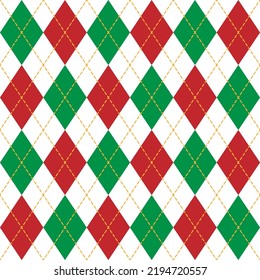 Argyle plaid seamless pattern sweater vest green and red color stripes white background , Christmas day decorection Vector illustration .