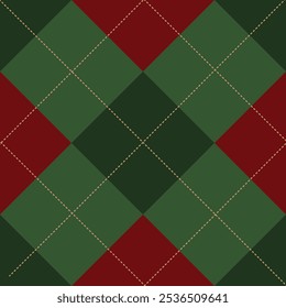 Argyle plaid seamless pattern sweater vest green and red color stripes white background , Christmas day decorection Vector illustration.