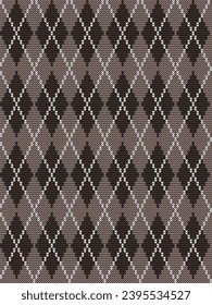 Argyle print in brown and white colors. Seamless knitted pattern with rhombuses. Checkered background. Vector illustration