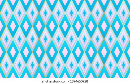 Argyle rhombus shapes geometric seamless pattern. Stylish gold grid tile ornament.  Wrapping paper mosaic rhombus seamless graphid design. Multicolor motif background pattern.