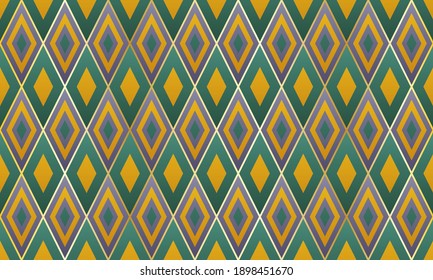 Argyle rhombus shapes geometric seamless pattern. Luxury gold grid tile ornament.  Fabric print mosaic rhombus seamless graphid design. Festive motif background pattern.