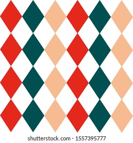 Argyle seamless Christmas pattern - made of repeat red, green and beige diamonds. Made in the traditional Scandinavian style of hand drawing. Used as a print for fabric, wrapping paper, wallpaper and