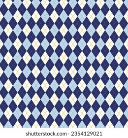 Argyle seamless pattern in blue theme. Rhombus geometric vector design pattern for fabric and print. 