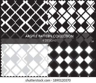 Argyle seamless pattern collection includes 4 design swatches for fashion textiles, knitwear and graphics