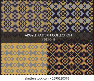 Argyle seamless pattern collection includes 4 design swatches for fashion textiles, knitwear and graphics