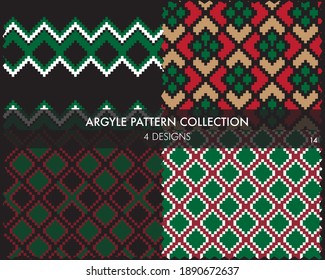 Argyle seamless pattern collection includes 4 design swatches for fashion textiles, knitwear and graphics