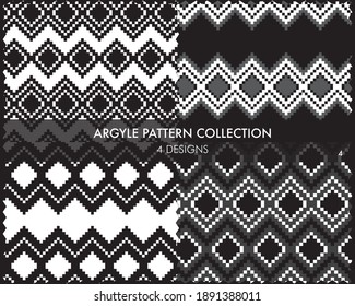 Argyle seamless pattern collection includes 4 design swatches for fashion textiles, knitwear and graphics