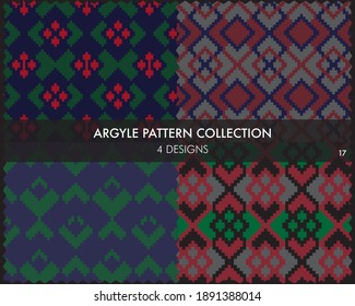 Argyle seamless pattern collection includes 4 design swatches for fashion textiles, knitwear and graphics