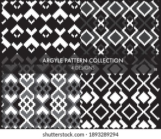 Argyle seamless pattern collection includes 4 design swatches for fashion textiles, knitwear and graphics
