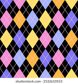 Patrón de Argyle sin costuras. Vector de fondo colorido. Textura para impresión, textil, tela.