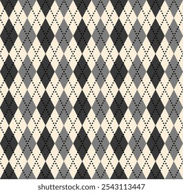 Argyle seamless pattern in warm colors. Geometric checkerboard pattern of diamonds and lines. Classic pattern for knitted winter sweaters and vests.