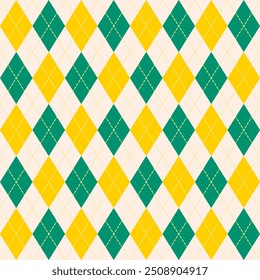 Argyle seamless pattern.Geometric repeat pattern in green yellow beige.Vector graphic background.
