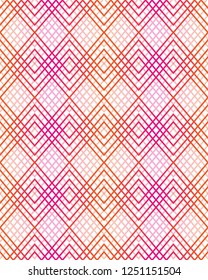 Argyle style. The decor for the fabric. Wrap design. Vector. Seamless background. Pink rhombuses. Contour ornament. Interlacing lines, geometric ornament.