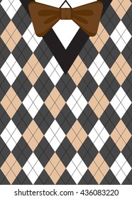 Argyle Sweater Background With Bow-tie. Preppy Style Men Cloth