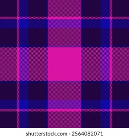 Argyle textile background vector, everyday plaid check fabric. Fuzzy seamless pattern tartan texture in dark and pink colors.