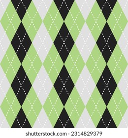 Argyle vector pattern. Argyle pattern. Black and light green color argyle pattern. Seamless geometric pattern for clothing, wrapping paper, backdrop, background, gift card.