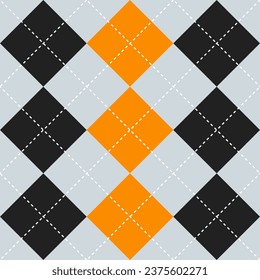 Argyle vector pattern. Argyle pattern. Black and orange color argyle pattern. Seamless geometric pattern for clothing, wrapping paper, backdrop, background, gift card.