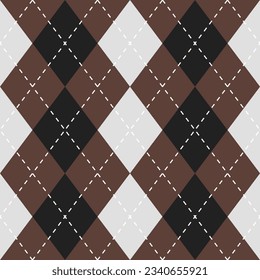 Argyle vector pattern. Argyle pattern. Brown and black argyle pattern. Seamless geometric pattern for clothing, wrapping paper, backdrop, background, gift card, sweater.
