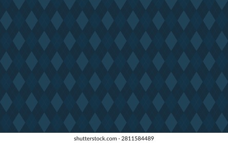 Argyle vector pattern. Dark green with thin slim golden dotted line. Seamless vivid geometric background