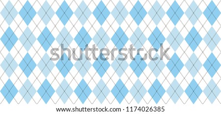 Argyle vector pattern. Light blue and white squares with thin black dotted line. Seamless geometric background for men's clothing, wrapping paper. Backdrop for Little Man (baby boy) party invite card 