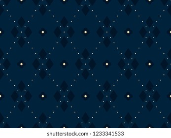 Argyle vector pattern. Minimal geometric allover diamond motif for cloth fabric, interior textile, phone case. Seamless indigo floral ornament. Small medallion simple design. Decorative printing block