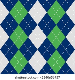 Argyle vector pattern. Argyle pattern. Navy blue and light green argyle pattern. Seamless geometric pattern for clothing, wrapping paper, backdrop, background, gift card, sweater.