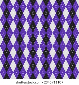 Argyle vector pattern. Argyle pattern. Purple and black argyle pattern. Seamless geometric pattern for clothing, wrapping paper, backdrop, background, gift card, sweater.