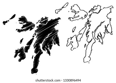 Argyll and Bute (United Kingdom, Scotland, Local government in Scotland) map vector illustration, scribble sketch Argyll and Bute map