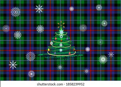 Argyll District tartan at the base for a Christmas or New Year card or for designing a website in a Christmas style with a Scottish style