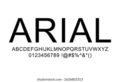 Arial Font – Uppercase Letters, Numbers, and Symbols | Clean Isolated Vector Typography
