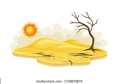 Arid Land and Drought as Natural Cataclysm Vector Illustration