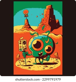 arid planet inhabitant green alien vector illustration design