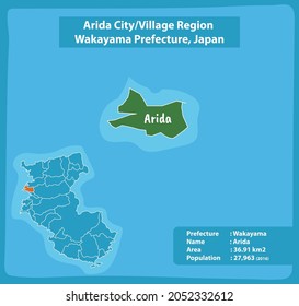 Arida City Village Region Wakayama Prefecture Map, Japan