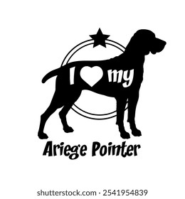 Ariege Pointer. silueta de perro, me encanta mi perro, perro, razas de perro, logotipo, Vector, silueta, animal, ilustración, icono, signo, negro, mascota,