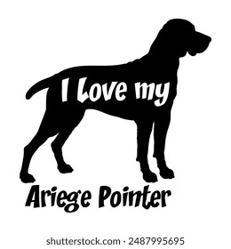 Ariege Pointer Ich liebe meinen Hund Silhouette Hundezüchter Logo Hund Monogramm Vektorgrafik