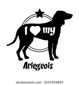 Ariegeois Hund Silhouette, ich liebe meinen Hund, Hund, Hunderassen, Logo, Vektor, Silhouette, Tier, Illustration, Symbol, Zeichen, schwarz, Haustier,