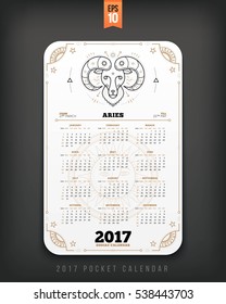 Aries 2017 year zodiac calendar pocket size vertical layout White color design style vector concept illustration