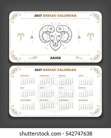 Aries 2017 year zodiac calendar pocket size horizontal layout Double side white color design style vector concept illustration