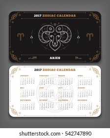 Aries 2017 year zodiac calendar pocket size horizontal layout Double side white color design style vector concept illustration