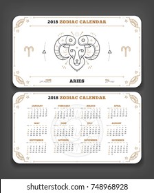 Aries 2018 year zodiac calendar pocket size horizontal layout Double side white color design style vector concept illustration