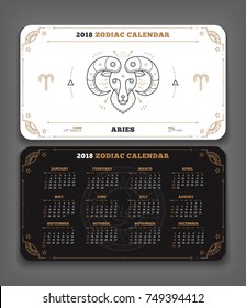 Aries 2018 year zodiac calendar pocket size horizontal layout Double side black and white color design style vector concept illustration