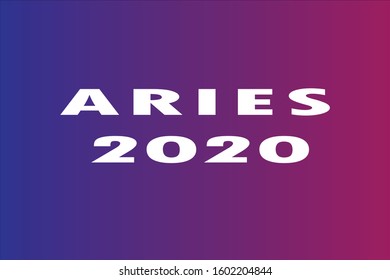 Aries 2020 text written on a blue and red gradient background