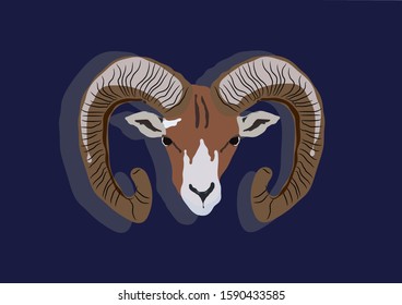 Aries animal zodiac sign of horoscope on dark blue background