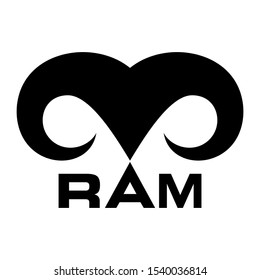 The Aries Astrological Sign In The Zodiac. This Zodiac Symbol Represents A Ram Head. Black Simple Icon Vector. 